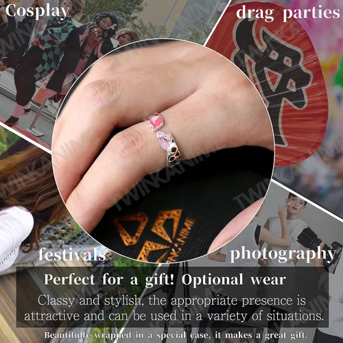 Vista 4 de TWINKANIME Demon Slayer Anime Merch Ring Fashion Anime Jewelry Cosplay Style for Men Wonmen Gifts Adjustable About 7-9 S925 Sterling Silver All