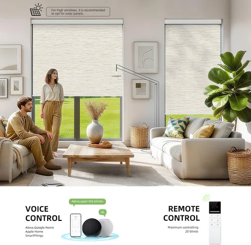 Vista 2 de ZSTARR Persiana inteligente motorizada para ventana con control remoto, persiana enrollable opaca automática tamaño personalizable, con cenefa, Beige