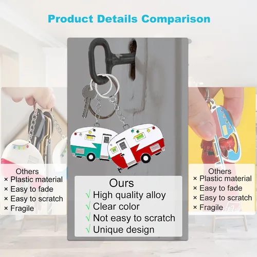 Vista 3 de TrustBlai Paquete de 2 llaveros para cámper, diseño de feliz casa rodante, regalo para parejas, regalos de campamento para hombres y mujeres