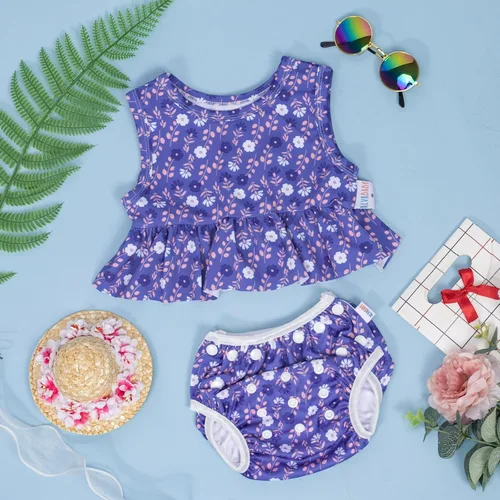 Vista 5 de ALVA Toddler Baby Girl Swimsuit,Infant Bathing Sleeveless Bikinis Swimwear,Baby Reusable Swim Diaper with Matching Top