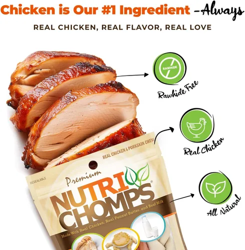 Vista 2 de NutriChomps Masticables para Perros, Trenzas de 6 Pulgadas, Fáciles de Digerir, Snacks para Perros sin Piel Cruda, Saludables, Pollo Real, Sabores a