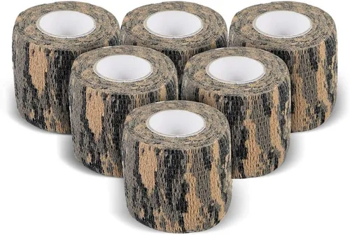 Vista 2 de AIRSSON 6 rollos de cinta de camuflaje de camuflaje de 1.96 x 177 pulgadas, vendaje elástico de camuflaje autoadhesivo para linternas, cámaras