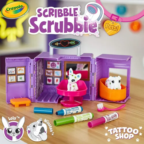 Vista 6 de Crayola Scribble Scrubbie Pet Tattoo Shop, Toy Pet Playset, regalo para niños, edad 3, 4, 5, 6