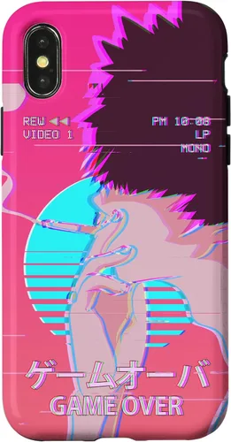 Vista 5 de Funda retro para iPhone 16 Vaporwave Aesthetic Emo Anime Boy Sad Game Over Lofi