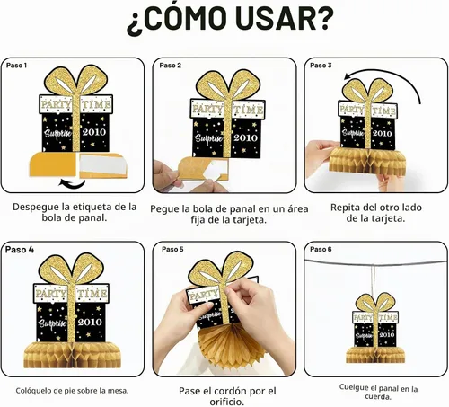 Vista 7 de 9 piezas de decoración de cumpleaños negro dorado 16 centros de mesa de panal para niños y niñas, centros de mesa de feliz cumpleaños 16 Oro negro 16