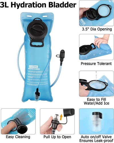 Vista 3 de NOOLA Mochila de Hidratación con Vejiga de Agua de 3L - Mochila de Agua de 22L para Senderismo, Ciclismo, Correr, Ciclismo - Mochila Ligera