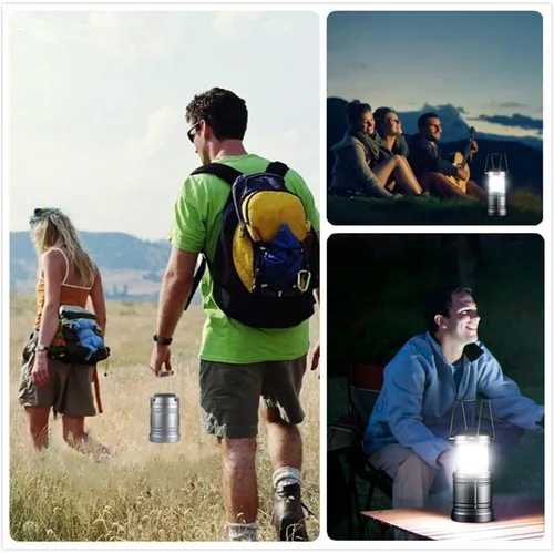 Vista 5 de Farol LED para campamento, 500 lúmenes, luces plegables para campamento, linterna de corte de energía, funciona con pilas para emergencias