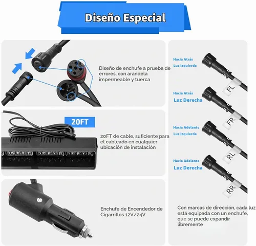 Vista 5 de Wsays 4 piezas, 16 LED, 5,1 cm x 35,6 cm, luz estroboscópica blanca y ámbar para salpicadero con controlador, arnés de cableado y ventosa, barra