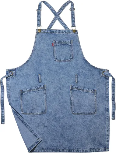 Vista 15 de Delantal de Chef de Mezclilla para Mujeres con Bolsillos, Delantal de Cocina de Camarera de Jean para Hombres para Cocinar Jardinería Pintura