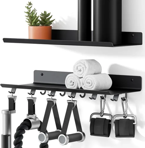 Vista 7 de Estante Flotante de 1 Nivel Compatible con Accesorios Tonales, Estante de Almacenamiento para Gimnasio en Casa, Organizador de Montaje en Pared