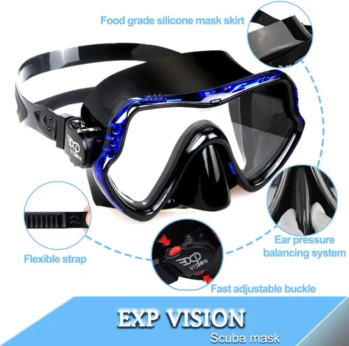 Vista 4 de EXP VISION Juego de 2 máscaras de buceo para adultos y niños, gafas de natación de vidrio templado con cubierta de nariz para adultos y niños