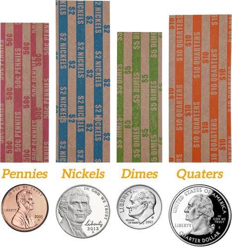 Vista 2 de DGBDPACK 125 Surtido de envoltorios planos para monedas, 25 centavos, 25 níquel, 25 centavos, 50 cuartos Paquete conveniente