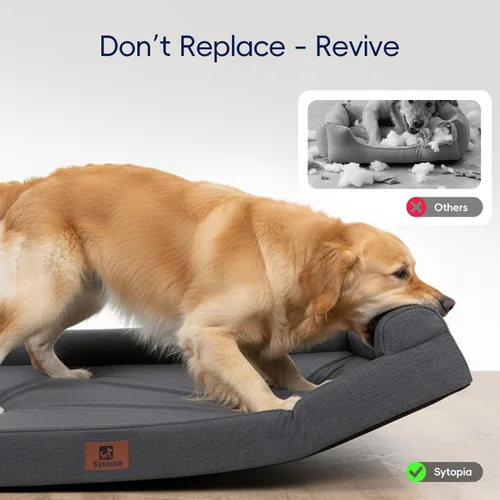 Vista 8 de Sofá ortopédico indestructible a prueba de mordidas para perros extragrandes, 42 x 30 pulgadas, sofá cama XL de espuma impermeable para mascotas