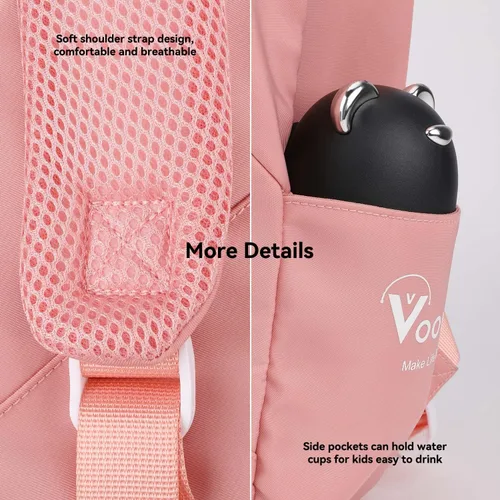 Vista 4 de Voova Mini mochila de viaje para adolescentes, niñas y niños, mochilas pequeñas y ligeras para niños, Rosado, Escuela