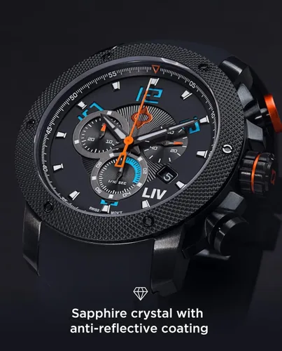 Vista 4 de LIV GX1 - Reloj clásico resistente con cronógrafo suizo de 1.77 pulgadas, 316L SS, 3D multicapa con fecha rápida, resistente a los arañazos