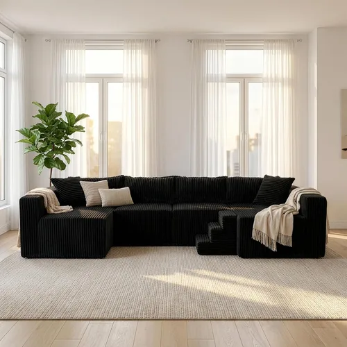 Vista 13 de Claiks - Sofá en forma de U de 128 pulgadas, sofá modular de gran tamaño Negro