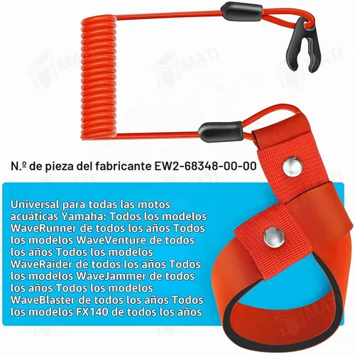 Vista 2 de M MATI - Cordón de seguridad Stop Kill EW2-68348-00-00 para Yamaha Jet Ski WaveRunner WaveVenture WaveRaider WaveJammer WaveBlaster FX140