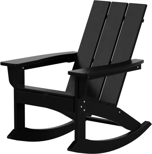 Vista 8 de WO Home Furniture Silla Mecedora de Patio Moderna para Exteriores HDPE Resistente a UV y Clima (Negro)