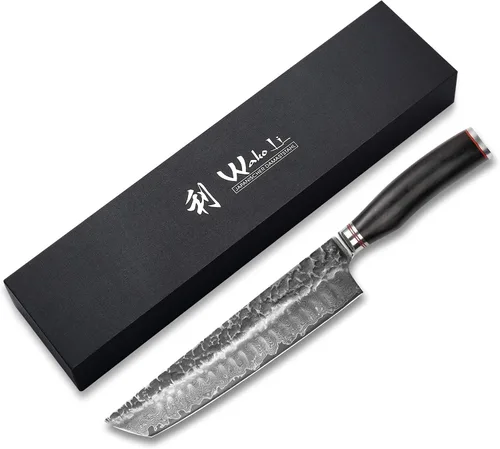 Vista 2 de Wakoli EBO BBQ Hamokiri - Cuchillo de carnicero de damasco de 7.9 pulgadas Acero con núcleo VG10 de 67 capas Mango de madera de roble oscuro
