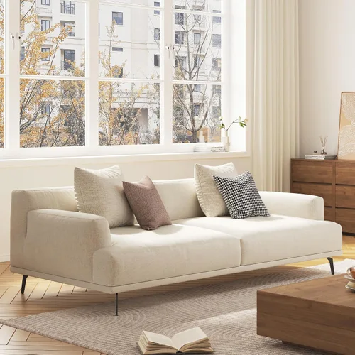 Vista 12 de Sofá modular de 3 plazas, moderno sofá modular de ocio, 82.6 pulgadas Wooden Frame, Metal Legs, Soft Cotton-Linen Fabric, Easy to Install