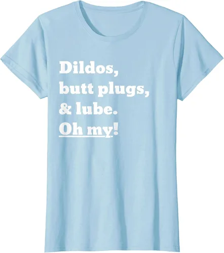 Vista 56 de Consoladores, tapones para los glúteos y lubricante. Camiseta Oh My! Azul bebé