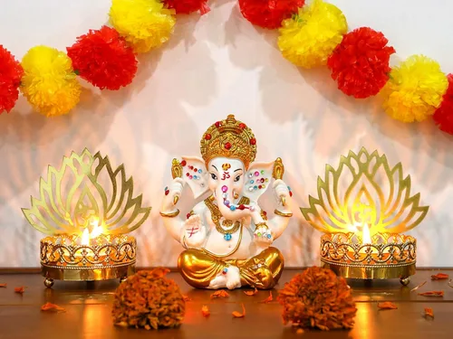 Vista 7 de alikiki Estatua de ídolo hindú de Dios Ganesha – 5.6 pulgadas de alto, tono dorado, dios indio Señor Ganpati Murti para decoración de Diwali Pooja