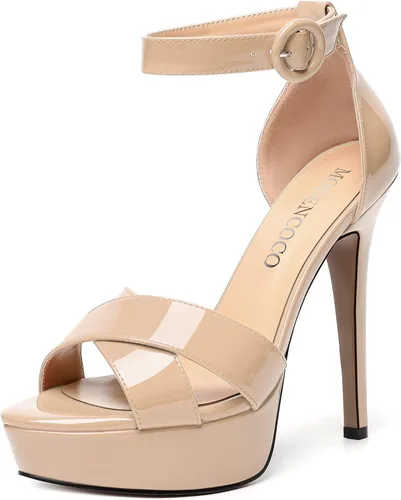 Vista 85 de MODENCOCO Sandalias de boda con correa de tobillo sexy para mujer, con plataforma y puntera abierta, tacón de aguja y tacón alto, zapatos de vestir
