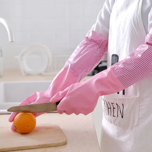 Vista 2 de RARITYUS Guantes de limpieza de cocina para el hogar, guantes de puño largo antideslizantes con forro de algodón impermeable
