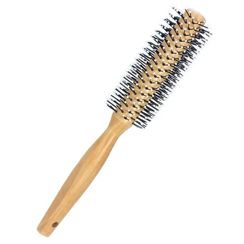 Vista 7 de Peine redondo con mango de madera original hecho de madera de haya pura, cerdas de nailon suaves, para todos los estilos de cabello, cepillo