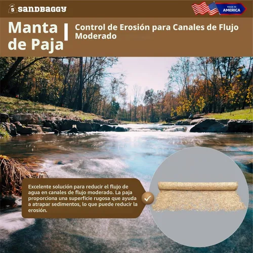 Vista 5 de Sandbaggy - Rollos de paja para control de erosión de doble red para pendientes, canales de flujo moderado, siembra de césped, barrera de malezas, 4