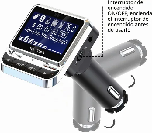 Vista 7 de Transmisor FM Bluetooth para automóvil, adaptador de radio inalámbrico, 38 W [PD 20 W + QC 3.0], kit automático manos libres con control remoto