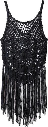 Vista 5 de CXINS traje de baño sexy de encaje hecho a mano con borla de ganchillo para mujer 01 Negro