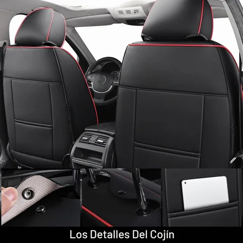 Vista 2 de Aierxuan Juego completo de fundas de cuero para asiento de automóvil Conjunto completo/Negro-Rojo