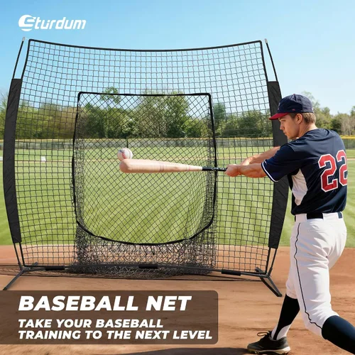 Vista 2 de 7 x 7 ft Baseball Net, Baseball Softball Batting Net for Practice Hitting Pitching Fielding, Quick Setup, Portable, with Carry Bag, 4 Ground Stakes