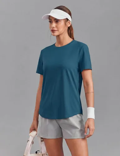 Vista 6 de PINSPARK Camisetas básicas de entrenamiento suaves para mujer, de manga Azul oscuro