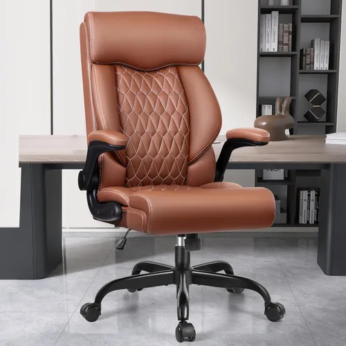 Vista 10 de Silla ejecutiva de oficina de respaldo alto - Escritorio ergonómico para computadora con función de balanceo, de cuero para gerencia