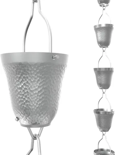 Vista 15 de Rain Chains Direct - Cadena de lluvia de tulipán - 8.5 pies - Aluminio recubierto de polvo negro - Cadenas de lluvia premium para canalones
