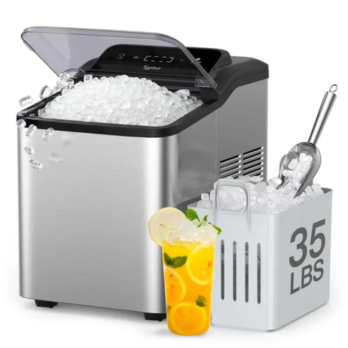 Vista 9 de Typhur Máquina de hielo de pepita rápida con bomba de autolimpieza, máquina de hielo de guijarros triturados de 35 libras/24 horas, 8 paquetes