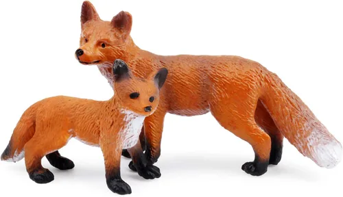 Vista 3 de Conjunto de figuras de juguete de zorros UANDME incluye figuras de zorro ártico y zorros rojos para decorar pasteles (5 zorros)