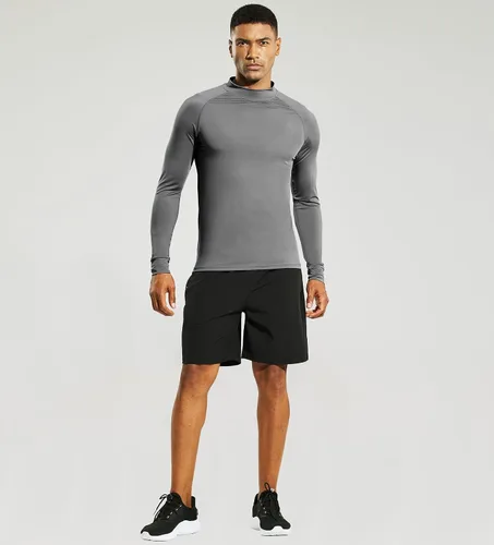 Vista 6 de MIER Camiseta de manga larga con cuello alto falso para hombre, ligera, de compresión, para correr, atletismo, entrenamiento, camiseta de rendimiento