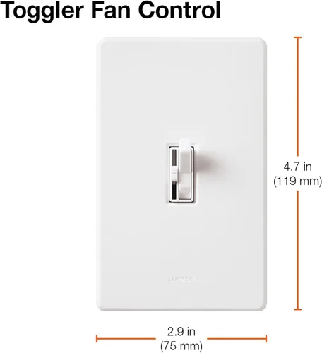 Vista 5 de Lutron Toggler Control de ventilador de 3 velocidades, 1.5 A de un solo polo/3 vías TGFSQ-FH-IV, marfil (paquete de 2)
