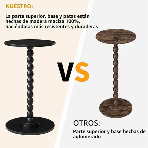 Vista 5 de Aibiju Mesa auxiliar redonda, mesa de bebida de madera maciza, mesita de noche minimalista moderna, mesa auxiliar para sofá de sala de estar, mesa