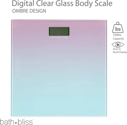Vista 2 de Bath Bliss Báscula digital de vidrio, baño y hogar, báscula de peso, peso máximo 330 libras (330.7 lbs), en color degradado