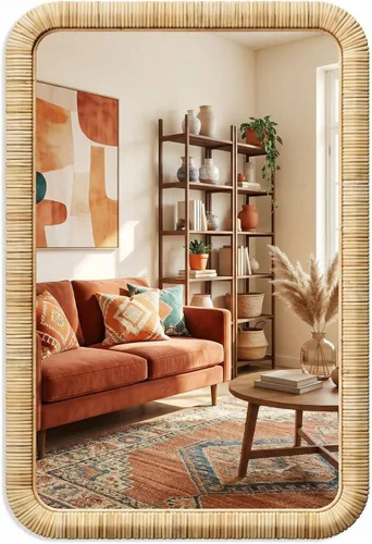Vista 8 de Barnyard Designs Espejo de pared de ratán miel natural