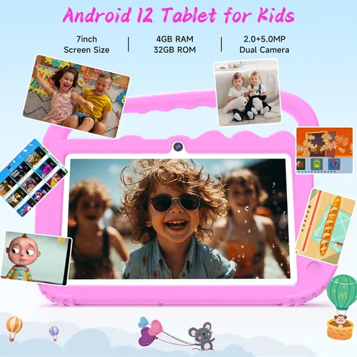 Vista 3 de YQSAVIOR Tableta para niños de 7 pulgadas para niños, Android, 2 GB de RAM, WiFi, preinstalada, control de padres, educación, educación, cámara