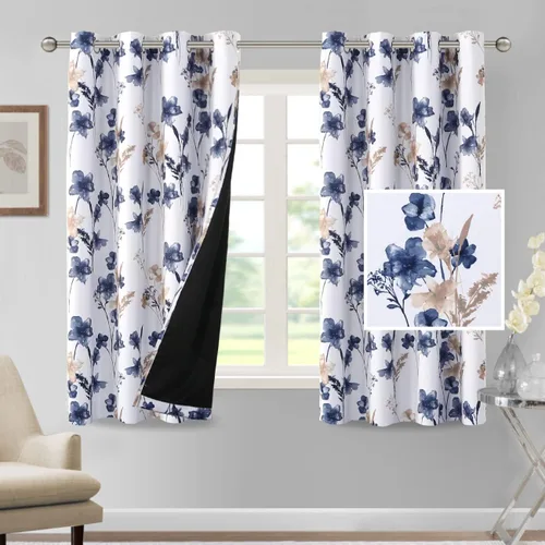 Vista 18 de H.VERSAILTEX - Cortinas 100% blackout con estampado floral de cattleyas, 45 pulgadas de largo, juego de 2 paneles térmicos con forro negro, a prueba