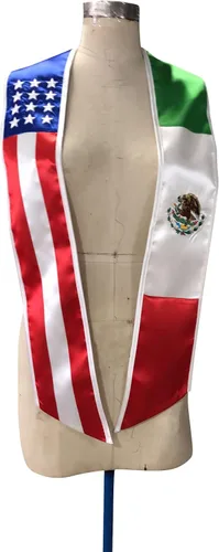 Vista 5 de Cappe Diem Estola de banda de graduación de dos banderas (Estados Unidos + Internacional)