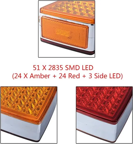 Vista 7 de Astra Depot 2 luces cuadradas de 51 LED para guardabarros de remolque, luces direccionales, doble cara, pedestal, luz de esquina, reflector, doble
