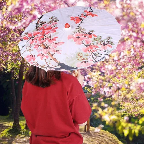 Vista 5 de Agatige Sombrilla de papel engrasado, sombrilla de tela de seda impresa chinojaponés, sombrilla para fotografía, disfraces de cosplay, decoración