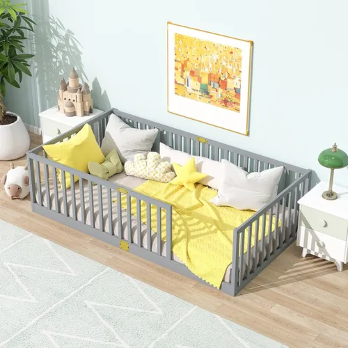 Vista 10 de Cama Montessori de madera tamaño matrimonial con valla de alta Blanco (White F)